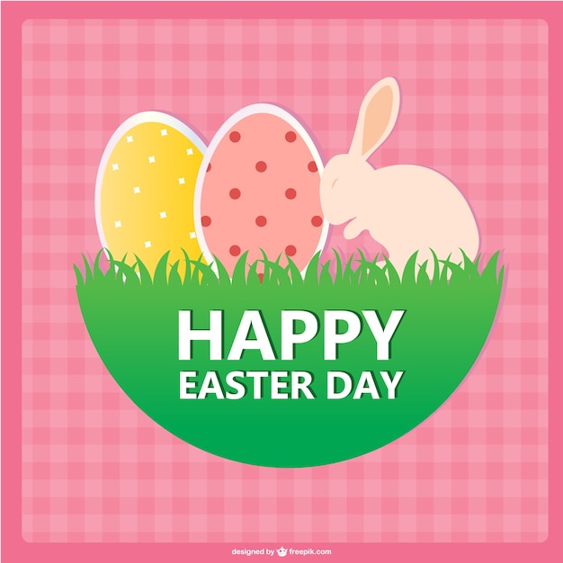 Cheerful Happy Easter Card Featuring Rabbit and Eggs – Free Download