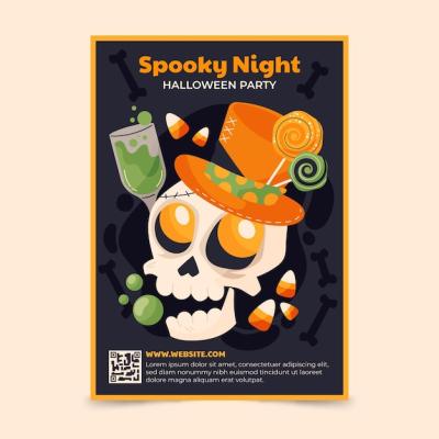 Hand Drawn Flat Halloween Party Vertical Poster Template – Free Download