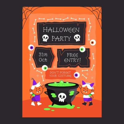 Hand Drawn Flat Halloween Party Vertical Poster Template – Free Download