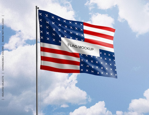 Waving Banner Flag Mockup Concept Against the Sky – Free Download