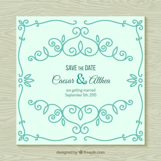 Mint Color Ornamental Wedding Invitation – Free Download