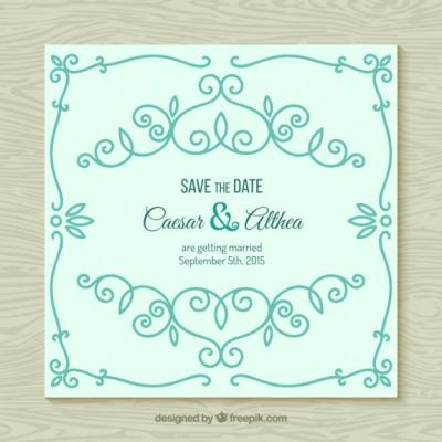 Mint Color Ornamental Wedding Invitation – Free Download