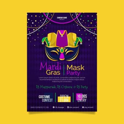 Flat Mardi Gras Flyer Template – Free to Download