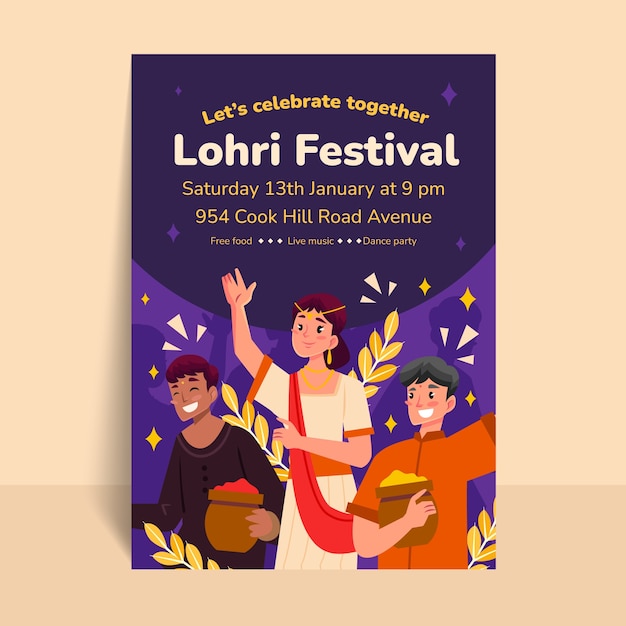 Flat Lohri Festival Celebration Vertical Poster Template – Free to Download