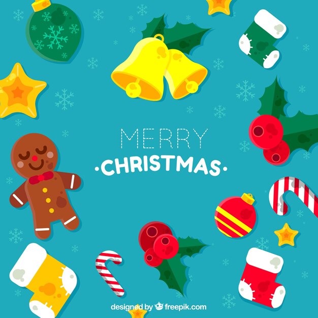 Merry Christmas Background with Decorative Elements in Flat Design – Free Download