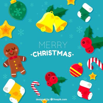 Merry Christmas Background with Decorative Elements in Flat Design – Free Download