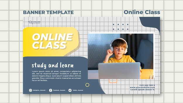 Banner Template for Online Classes Featuring a Child – Free Download