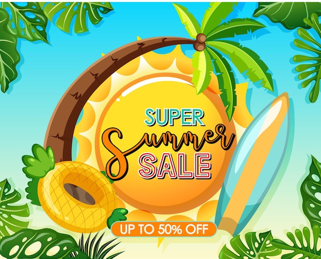 Summer Sale Logo Template with Tropical Leaves – Free to Download