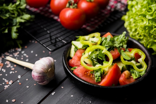 Delicious High View Bowl of Salad and Garlic – Free Download