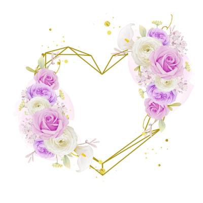 Watercolor Purple Rose, Lily, and Ranunculus Floral Wreath – Free Download