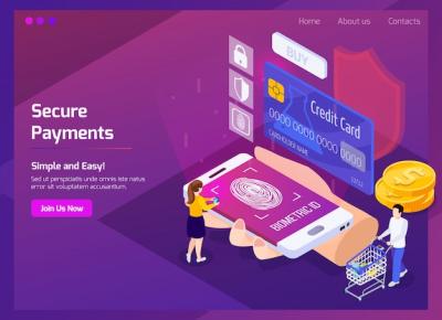 Isometric Web Page for Financial Technology Secure Payments with Glow and Interface Elements – Free Download