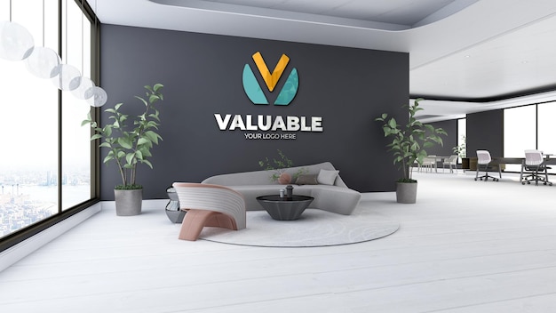 Office Lobby Waiting Room PSD Wall Logo Mockup – Free Download