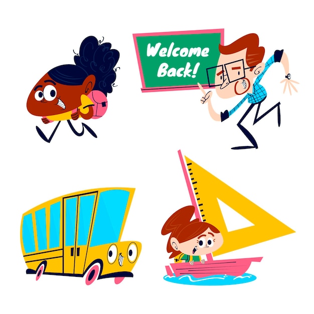 Retro Cartoon Back to School Stickers Set – Free Download