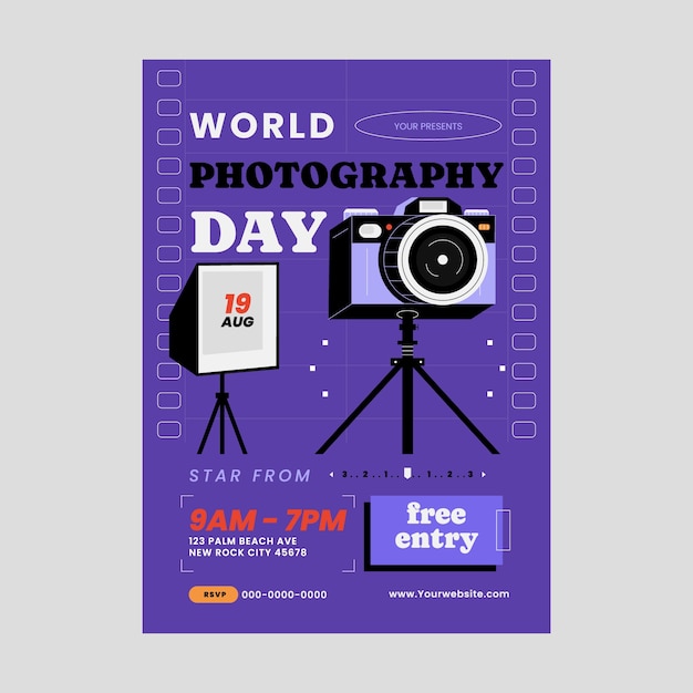 Flat Vertical Poster Template for World Photography Day Celebration – Free Download