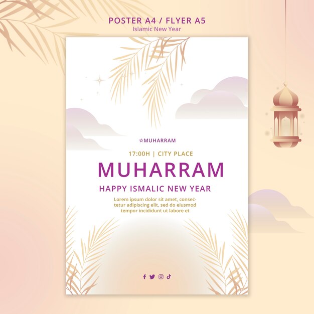 Islamic New Year Vertical Flyer Template Featuring Palace and Lanterns – Free to Download