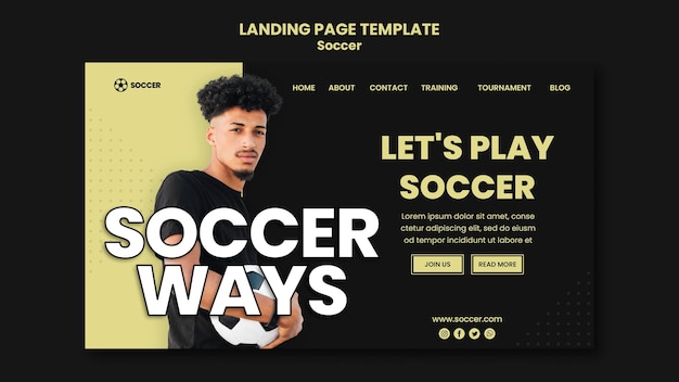 Soccer Landing Page Template Featuring Male Player – Free Download