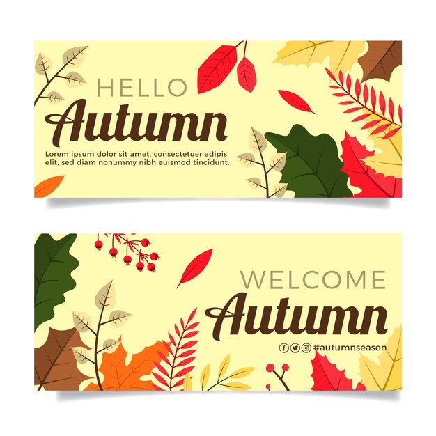 Flat Autumn Horizontal Banners Set – Free Download