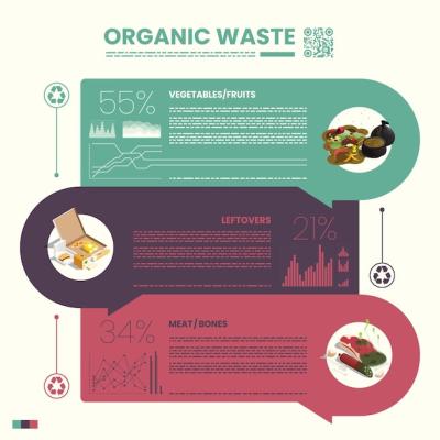 Isometric Infographic of Organic Waste: Vegetables and Leftovers – Free Download