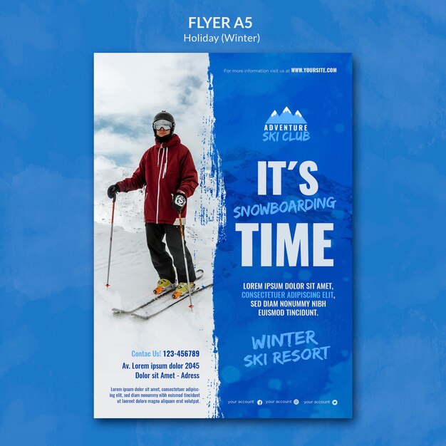 Winter Ski Resort Flyer Template for Free Download