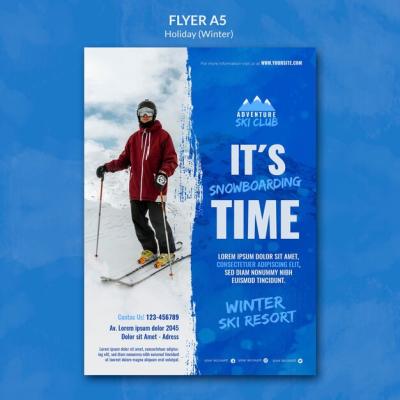 Winter Ski Resort Flyer Template for Free Download