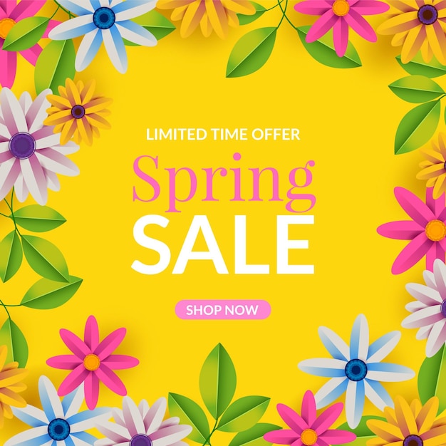 Realistic Spring Sale on Yellow Background – Free Download