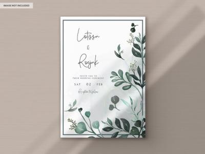 Elegant Greenery Watercolor Leaves Invitation Card Template – Free Download