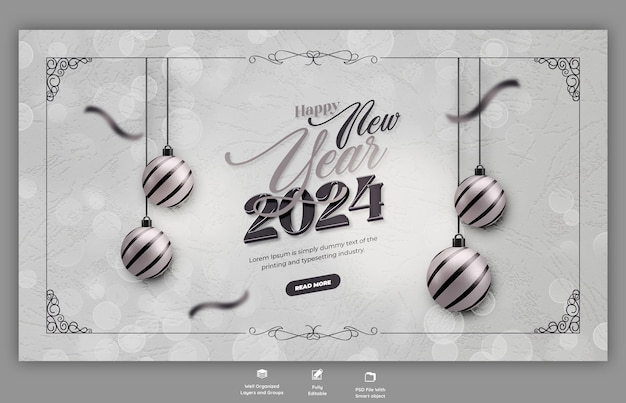 Happy New Year 2024 Celebration Web Banner Design Template – Free Download