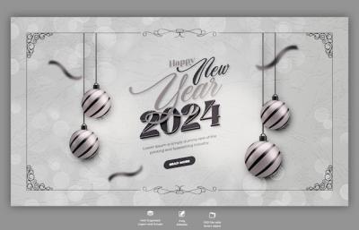 Happy New Year 2024 Celebration Web Banner Design Template – Free Download