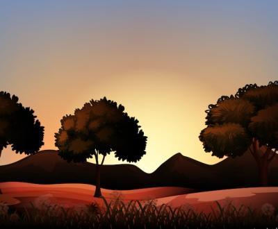 Silhouette Nature Scene Featuring Fields and Trees – Free Download