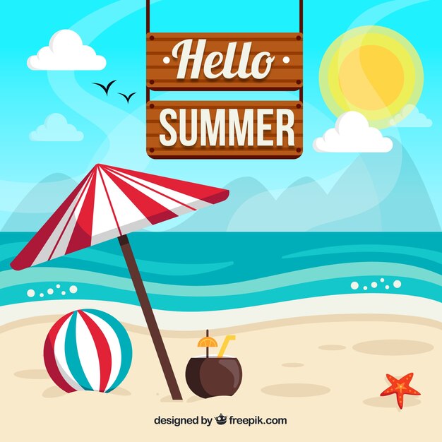 Hello Summer Background with Beach – Free Stock Photo Download