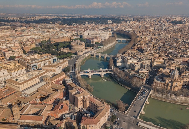 Cityscape of Rome: Aerial View of Saint Angelo Castle, Bridges, and Tiber River – Free Download