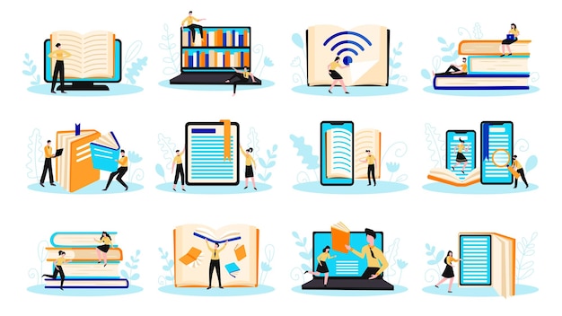 Isolated Book Icons and Gadget Imagery Vector Illustrations – Free Download