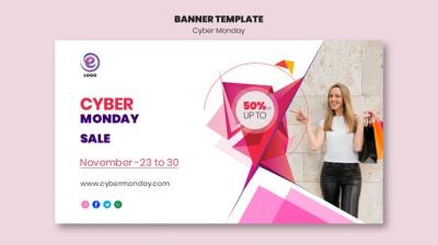 Realistic Cyber Monday Banner Template – Download Free Stock Photo