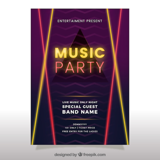 Neon Party Poster with Triangle – Free Download