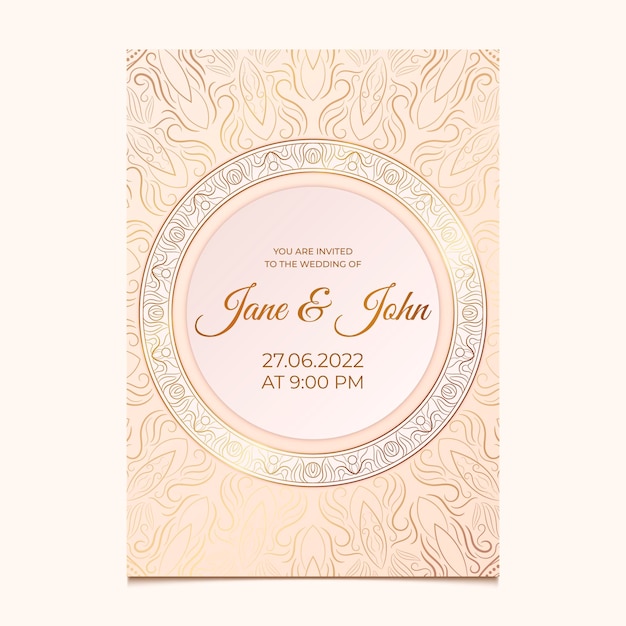 Hand-Drawn Golden Wedding Invitation Template – Free Download