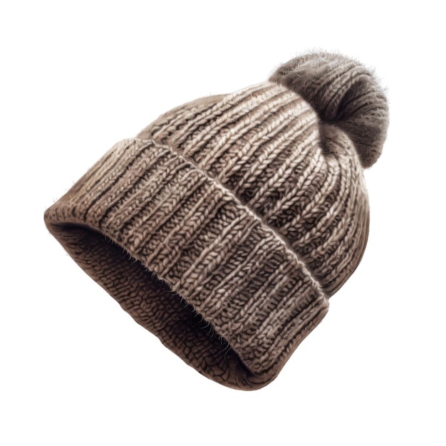 Brown Knitted Beanie with Fur Pom Pom – Free Download