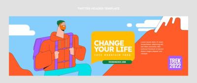 Hand Drawn Flat Design Trekking Twitter Header – Free Download