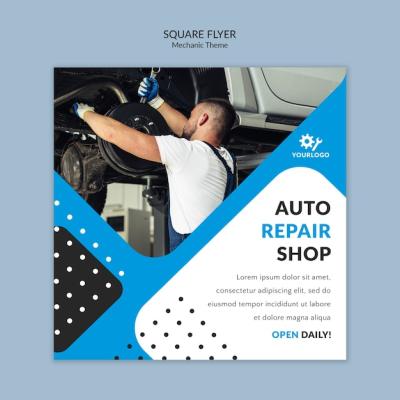 Mechanic Worker in Showroom Square Flyer – Free Download