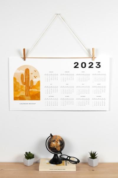 Wall Hanging Calendar Mock-Up Design for Free Download