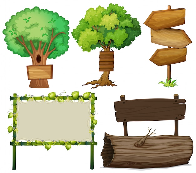 Illustration of Various Wooden Sign Designs – Free Download