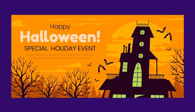 Halloween Celebration Flat Horizontal Banner Template – Free Download