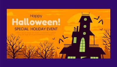 Halloween Celebration Flat Horizontal Banner Template – Free Download