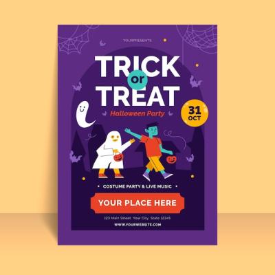 Flat Vertical Halloween Party Flyer Template – Free Download