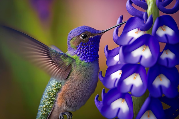 Hummingbird with a Purple Flower in Its Beak – Free Stock Photo for Download