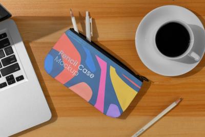 Pencil Case Mock-Up Design Featuring Office Supplies – Free Download