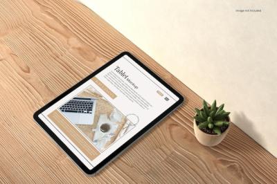 Tablet Mockup on a Wooden Table – Free to Download