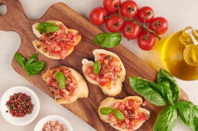 Tasty Savory Tomato Italian Appetizers on Toasted Baguette | Free Stock Photo, Download for Free