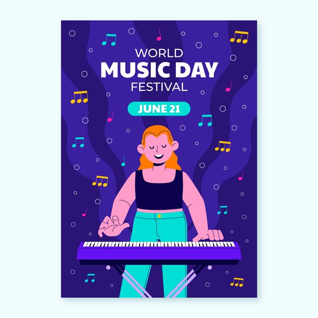 Flat Vertical Poster Template for World Music Day Celebration – Free Download