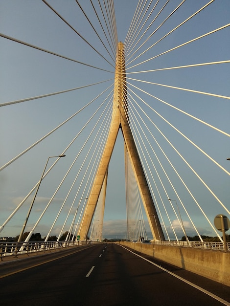 Stunning Low Angle View of a Suspension Bridge Against the Sky – Free to Download