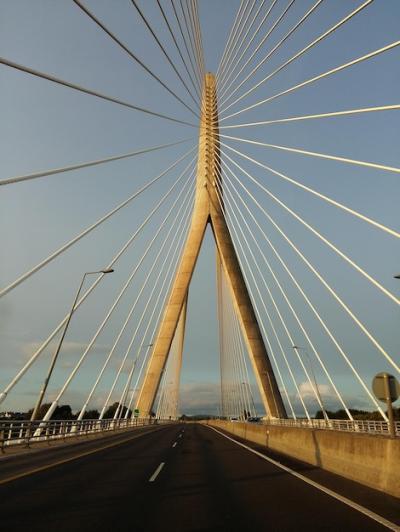 Stunning Low Angle View of a Suspension Bridge Against the Sky – Free to Download